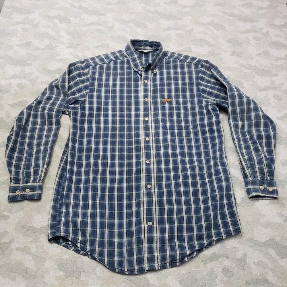 Vintage Carhartt Shirt‎ Mens Large Blue Pockets Long Sleeve Button-Up Workwear